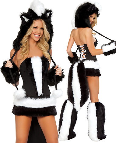 Luxurious Sexy Skunk Corset with Black and white fur